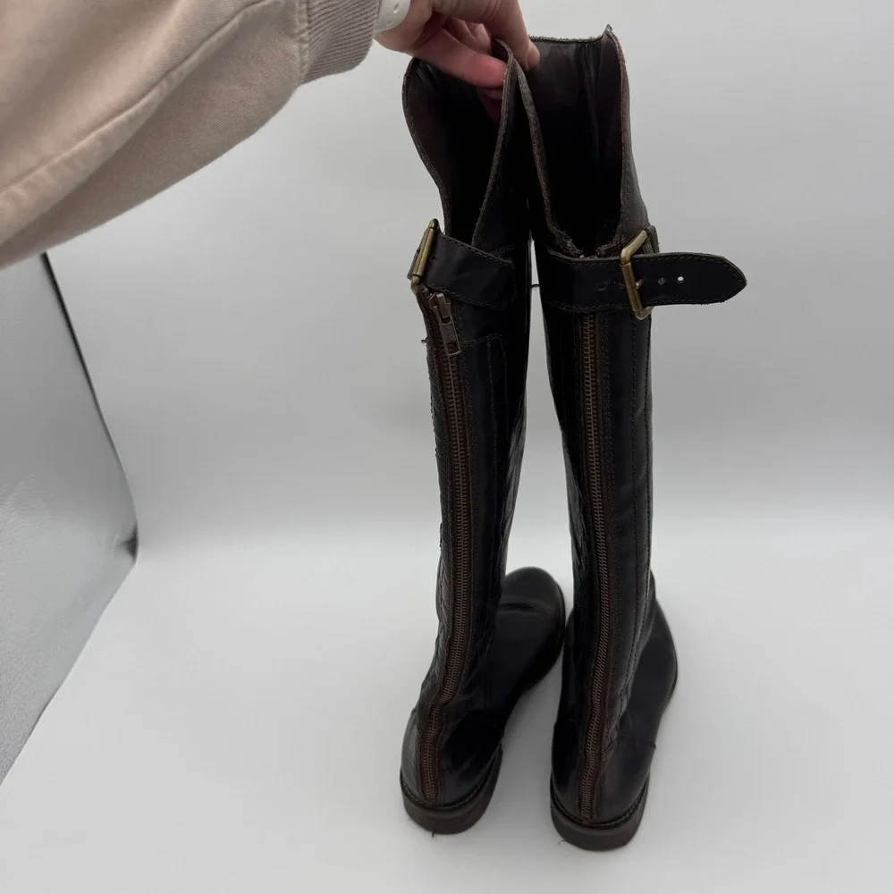Hinge Womens Dark Brown Leather Over the Knee Equestrian Riding Boots Size 8.5